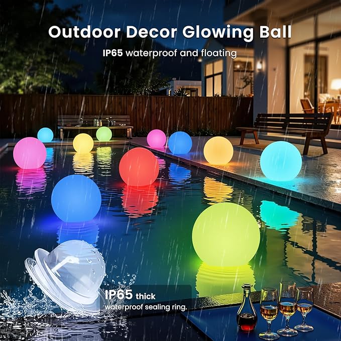 LOFTEK 12-inch LED Dimmable Light Ball: Waterproof Floating Pool Lights with Remote, 16 Colors Sphere Night Light, Cordless & Fast Chargeable, Sensory Toys for Kids, Home, Party, Pool Decor