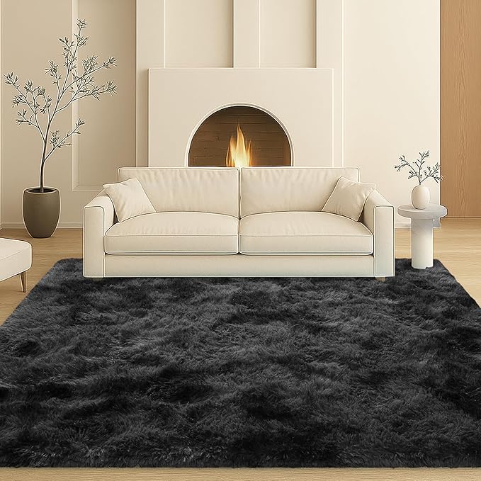 Large 9x12 Area Rug for Living Room, Soft Shag Rugs for Bedroom, Non-Slip Ultra Fluffy Rug,Modern Plush Carpet for Girls Boys Kids Room Dorm,Fuzzy Rug for Home Decor Aesthetic,Dark Grey
