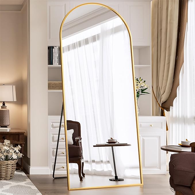 Antok Arched Full Length Mirror, 71"x28" Gold Metal Frame Floor Mirror for Bedroom Living Room, Freestanding/Wall Mount/Leaning