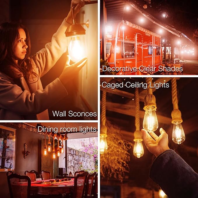 DAYBETTER 8 Pack Vintage LED Edison Bulbs, E26 Led Bulb 60W Equivalent, Dimmable Led Light Bulbs, High Brightness 800 LM Amber Warm 2200K, ST58 Antique Filament Bulbs, Clear Glass Style for Home