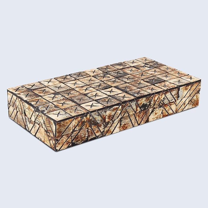 Handicrafts Home Large Decorative Storage Box 12x6– Coffee Table Organizer Box, Modern Home Décor Accent, Keepsake Memory Box, Jewelry Storage Box, Boho Decorative Box with Lid for Shelf, Mantle Decor