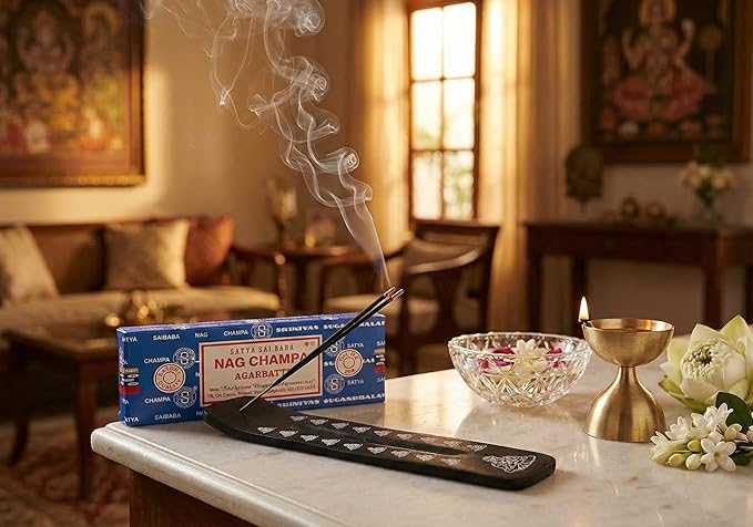 Wooden Holder with Nag Champa 250 GMS Incense Gift Set with Wooden Holder Hand-Rolled Agarbatti | Long-Lasting Floral Aroma for Pooja, Meditation & Home Fragrance