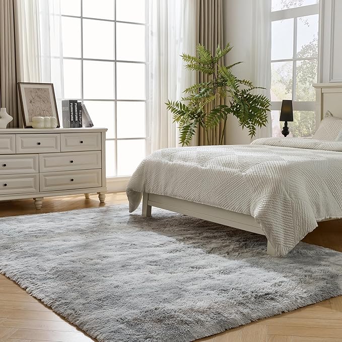 Fluffy Area Rugs for Bedroom - Soft Plush Shag Rug for Living Room Nursery Kids Room - Non Slip Fuzzy Shaggy Floor Carpets for Girls Boys Play Room Dorm Decor (Tie-Dyed Light Grey, 9' x 12')