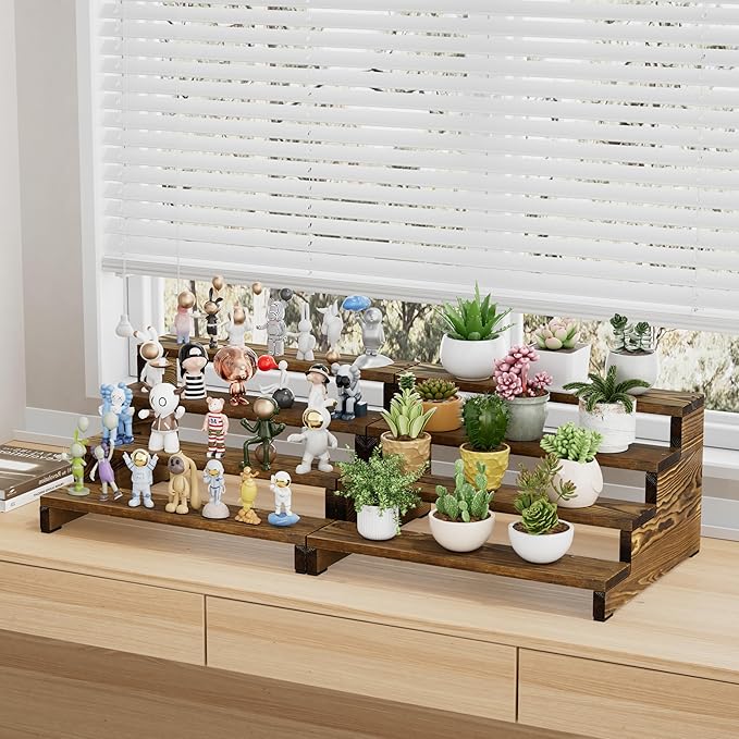 ZUJJAFY Cologne Organizer for Men, 4 Tier Wooden Cologne Stand Mens Fragrance Shelf, Tiered Wood Risers Display Stands for Perfume, Cupcake, Figures, Dessert