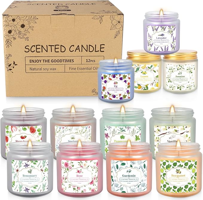 YOROXRG 12 Pack Scented Candles with Added Natural Essential Oils, 3.05oz, Suitable for Various Festivals, Parties, Yoga, and Home Scene