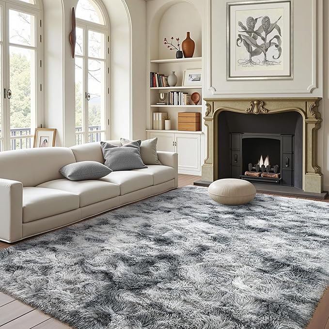 FinRèc Soft Grey Rugs for Bedroom Living Room, 4x6 Feet Fuzzy Shaggy Area Rug, Non-Slip Fluffy Furry Shag Rug for Nursery Kids Room Dorm Room Home Decor, Indoor Plush Floor Carpet