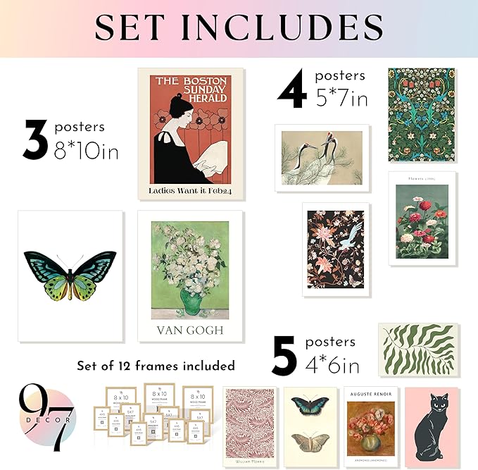97 Decor Vintage Eclectic Home Decor - Boho Gallery Wall Art Prints Set, Cute Dorm Posters For Room Aesthetic Pictures, Earthy Boho Wall Decor For Teen Girl Bedroom Apartment Decoration (Unframed)