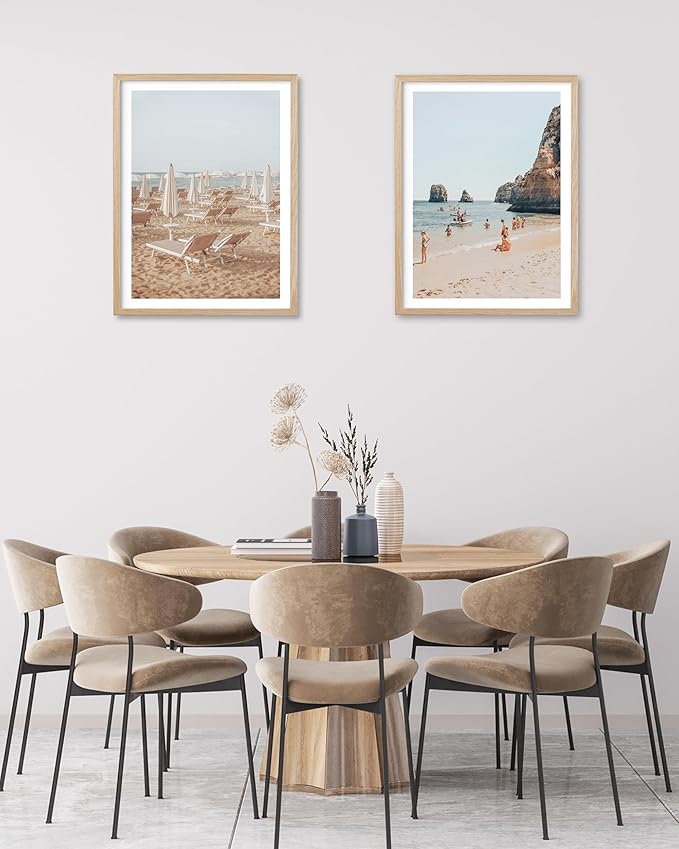 HesenDot Natural OAK Wood Framed Amalfi Coast Summer Wall Art,12x16in Italy Arienzo Beach Canvas Wall Print,Positano Swimming Poster Wall Decor for Living Room,Bedroom,Office Gallery Set of 1