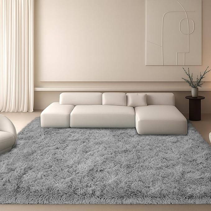 Fluffy Plush Shag Rug 5x7,Ultra Soft Rug for Living Room,Non-Slip Fuzzy Rugs for Bedroom,Carpet for Girl Boy Kids,Modern Indoor Home Decor Aesthetic,Light Gray