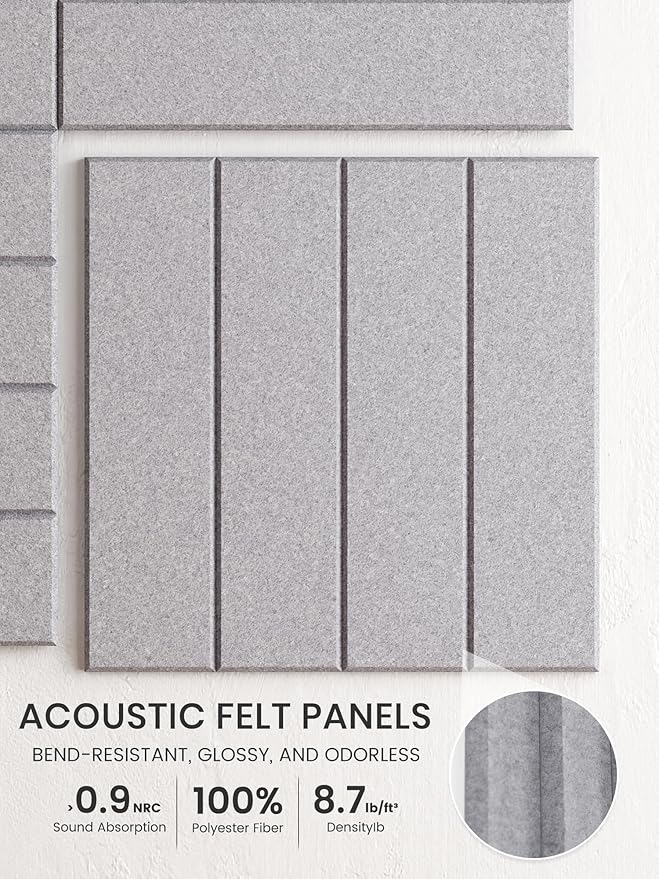 Bumusty Large Cork Board Alternative-36 x 24" Felt Bulletin Board Tiles, with 30 Pushpins, 40 Adhesive Tabs, Bold-Stripe 6-Pack, Cork Boards for Office Push Pin Board Felt Board-Soft Gray