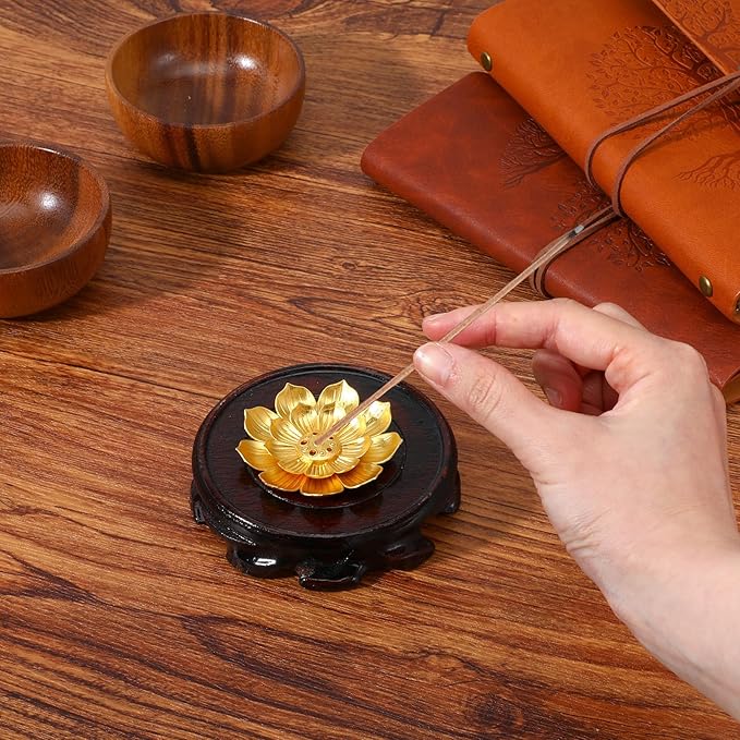 Kifmurase 50Pcs Incense Holder with Stick Tray, Gold Lotus Sticks Incense Burner, Cone Burner Ash Collector for Home Fragrance Yoga Sauna SPA, Anti Ash Spilling