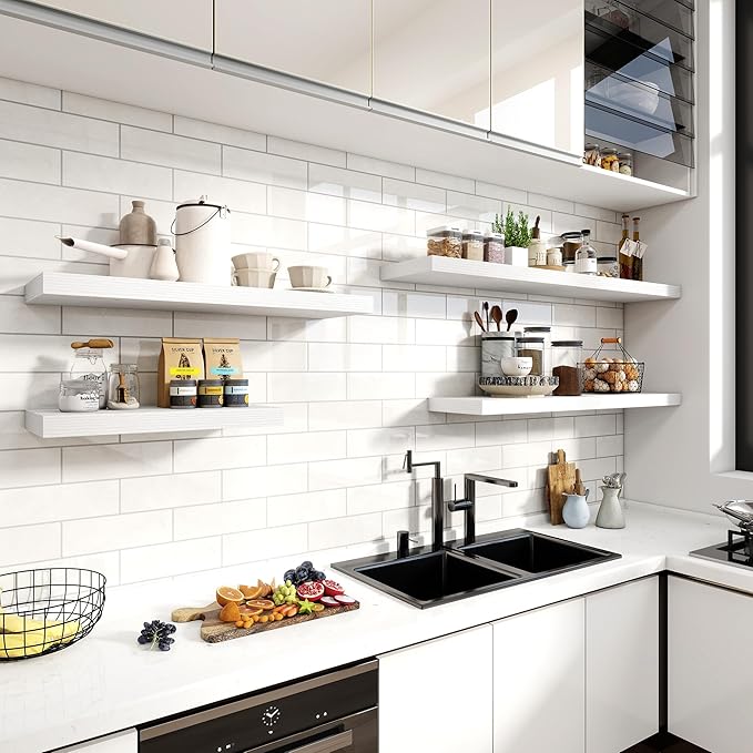 Acovy 48 Inch Floating Shelves, 12 Inch Deep Floating Shelves for Wall, Floating Shelf with Invisible Brackets, Deep Wall Shelves for Bathroom, Bedroom, Living Room, 1 Pack, White