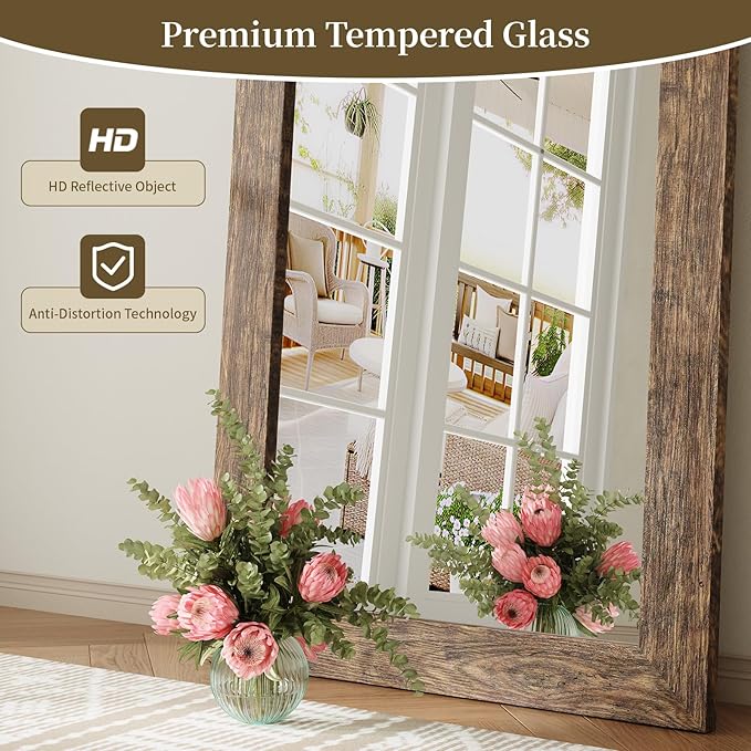 Syndra Modern Full Length Mirror Wood Frame, 65x24'' Large Floor Mirror with HD Tempered Glass & Wall Mount Option, Rectangular Standing Mirror for Bedroom, Living Room, Entryway, Farmhouse(Walnut)