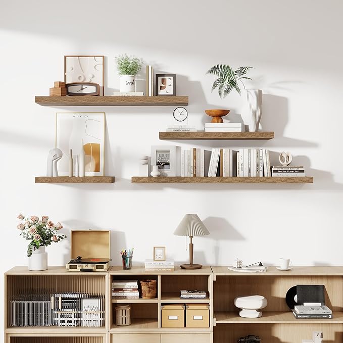 Acovy 55 Inch Floating Shelves, 12 Inch Deep Floating Shelves for Wall, Floating Shelf with Invisible Brackets, Deep Shelves for Bathroom, Bedroom, Living Room, 1 Pack, Brown