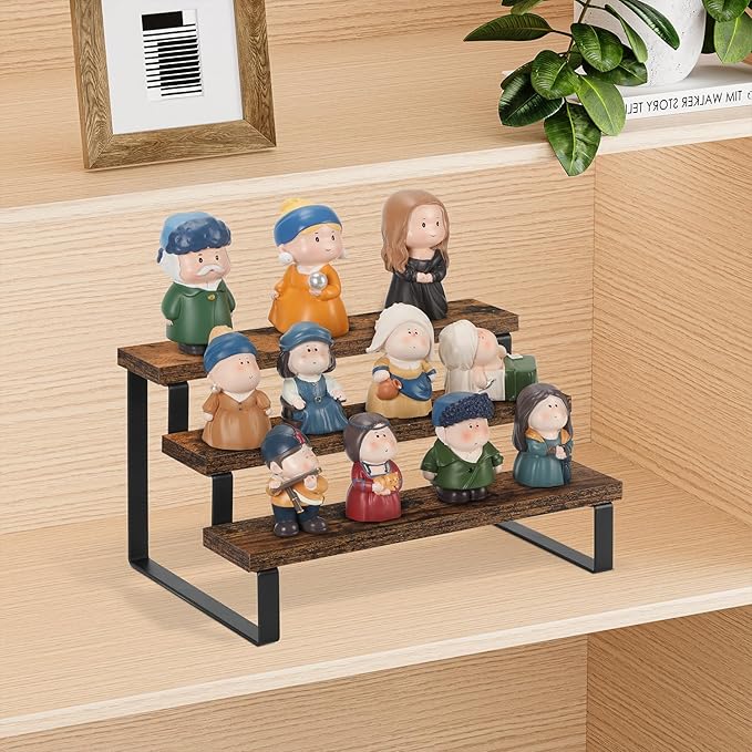 YINMIT Wooden Perfume Organizer, Tiered Cologne Organizer for Men, Black Cologne Stand Perfume Stand, Risers Display Stands for Perfume, Makeup, Cupcake, Dessert, Party (3 Tier Retro, 11.8 In)