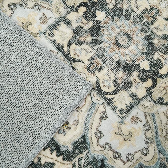 Washable Oriental Area Rug - 2x3 Rugs for Living Room Soft Carpet for Bedroom Waterproof Floral Distressed Indoor Stain Resistant Non-Shedding Floor Carpets (Black/Grey, 2x3)