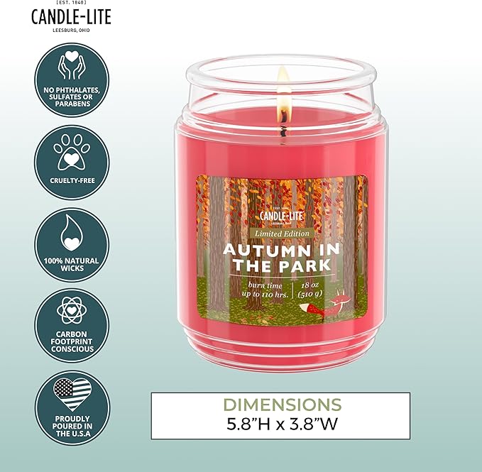 Candle-lite Fall Scented Candles, Macintosh Apple with Creamy Caramel, 18 oz Single-Wick Jar Candle, Proudly Poured in The USA, Autumn Home Decor, 110 Hours of Burn Time, Ideal Gift for Men and Women