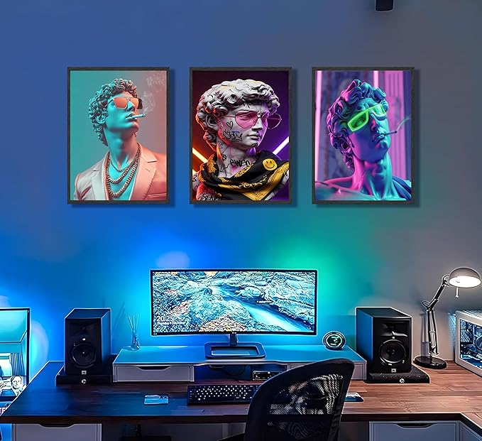 FJKLRP 3pcs Cyberpunk David Wall Art Neon Graffiti Canvas Prints poster Modern Pop Art Canvas Wall Decor for Living Room Gaming Room Bedroom Decoration Unframed