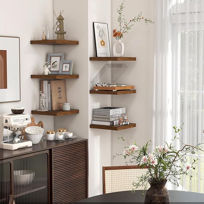 Square Floating Shelves for Wall 12"W x 12"D x 1.2"H, Small Engineered Wood Wall Shelves with Invisible Brackets for Living Room Bedroom Bathroom Office Kitchen Storage Decor, Rustic Brown, Set of 3