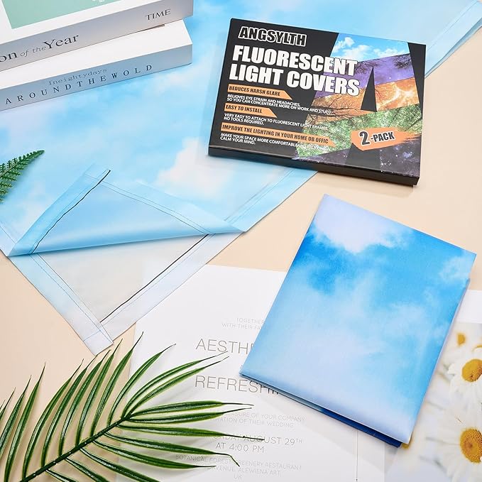 ANGSYLTH 2 Pcs Fluorescent Light Covers - 4 x 2 Feet Covers for Ceiling Lights, Magnetic Light Filters for Classroom, Office, Hospitals, Home
