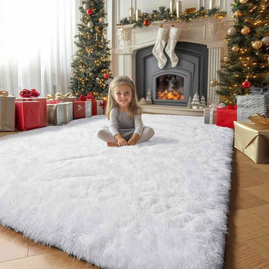 Amdrebio White Area Rugs for Bedroom, Shag Fluffy Rug for Living Room, Modern Furry Shaggy Throw Rug for Kids Room, Teen Girls, Dorm, Baby Nursery, Cute Fuzzy Fur White Carpet, 4x6 Rug, Home Decor