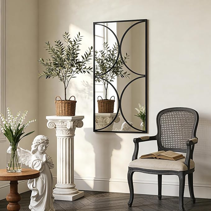 SHYFOY Black Metal Frame Wall Mirror, 47 x 24 Horizontal Rectangle Wall Mirror, Modern Geometric Accent Mirror for Living Room and Entryway