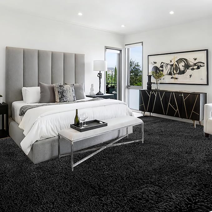 Fluffyrug 7x10 Area Rug for Living Room: Black Area Rug 7 X 10 Rugs for Living Room - Shag 7x10 Modern Indoor Soft Shaggy Fuzzy Floor Carpet for Bedroom