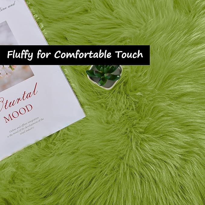 Goolela Lime Green Circle Area Rug 5ft Round Fluffy Faux Fur Rug for Bedroom Living Room Playroom Fuzzy Furry Soft Washable