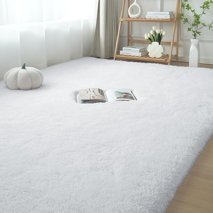 Fluffyrug White Shag Area Rug 9x12: Large for Living Room - Big Plush Fuzzy Carpet(White, 9x12 Feet)