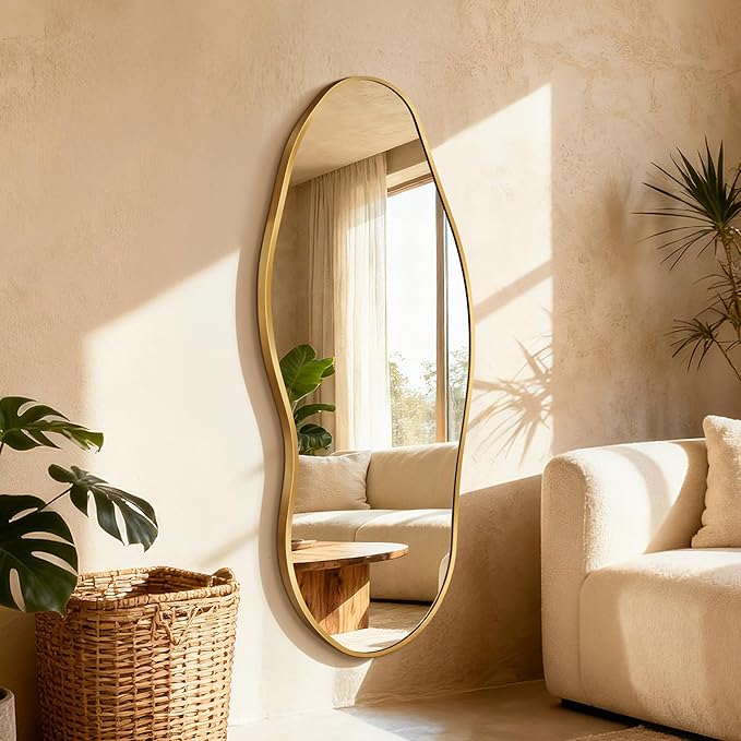 Dorlicecass Mirror Full Length - Irregular Full Body Wall Mirror Hanging 55"x 23" Asymmetrical Aviation Aluminum Alloy Frame Unique for Bedroom, Living Room, Cloakroom, Entryway