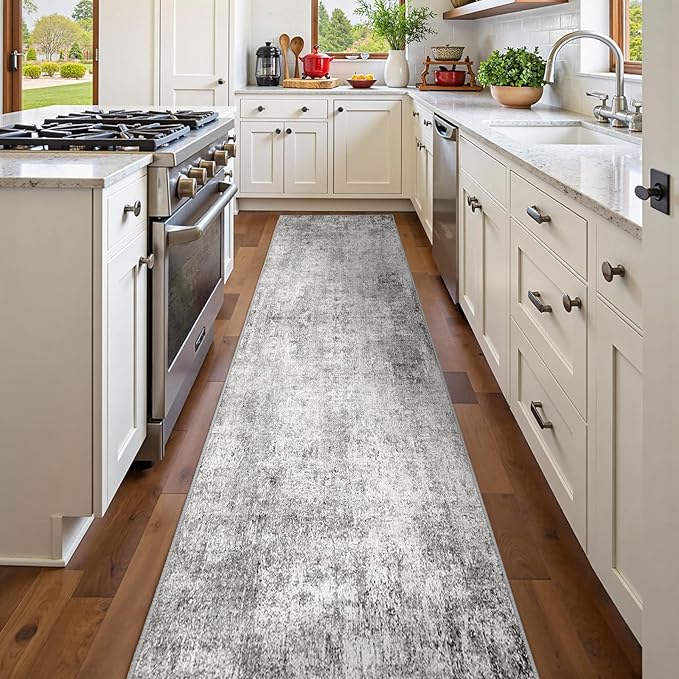 RELEANY Washable Area Rugs 2'x8' Non-Slip Modern Abstract Soft for Living Room Entryway Bedroom Nursery, Print Pattern, Gray White Grey