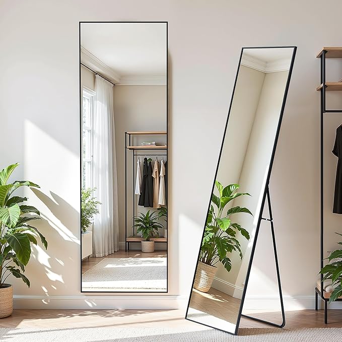 Simple Deluxe Full Length Mirror, 64"×21" Large Floor Mirrors, for Wall Door Bedroom Bathroom Living Room (Black)