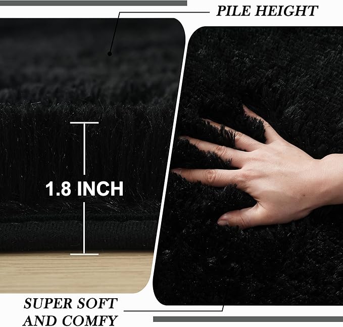 Area Rugs 9x12 Living Room: Black Shag Rug 9x12 Area Rugs - Large Plush Fluffy Carpet for Living Room