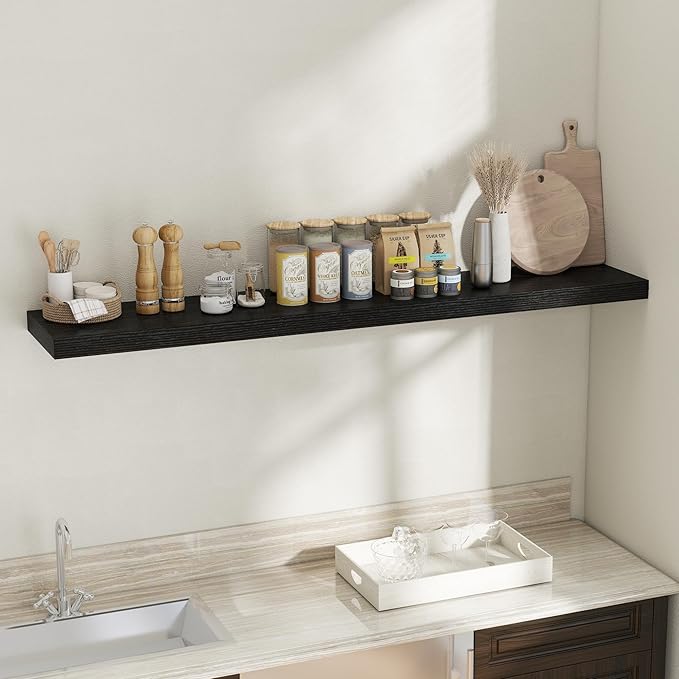Fun Memories 12 Inch Deep Floating Shelves, 67 Inch Long Extra Large Floating Shelves for Home & Office, Wall Shelves with Invisible Bracket, Black, Set of 1