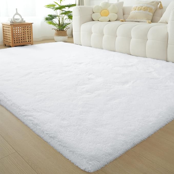 Fluffy Area Rug Living Room: White Shag Rug 6x9 Plush Rugs for Living Room - Large Fuzzy Soft Carpet (White 6x9 Feet)