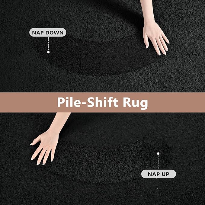 FinRèc 6x9 Washable Area Rugs for Bedroom Living Room, Low Pile Thin Rug Solid Color, Non-Slip Carpet Indoor for Home Decor (Pure Black)