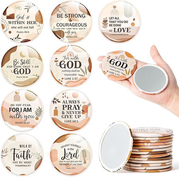 Y1tvei Bible Verse Compact Mirrors - 36Pcs Boho Christian Gifts Bulk Bible Verse Mini Compact Mirrors Inspirational Small Portable Round Pocket Makeup Mirror for Purse Church Party Favors for Women