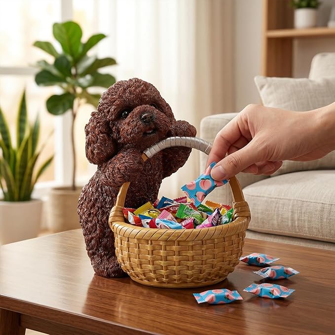 Dog Resin Storage Basket, Desktop Organizer for Remote & Keys, Cute Home Decor Tray, Ideal present for Pet Lovers.(Poodle Red)
