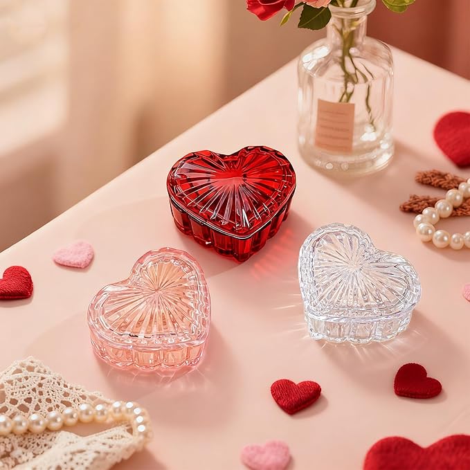 kanpura Crystal Perfume Tray Mirror Glass Makeup Vanity Organizer and Clear Glass Jewelry Box Heart Shape Cute Box