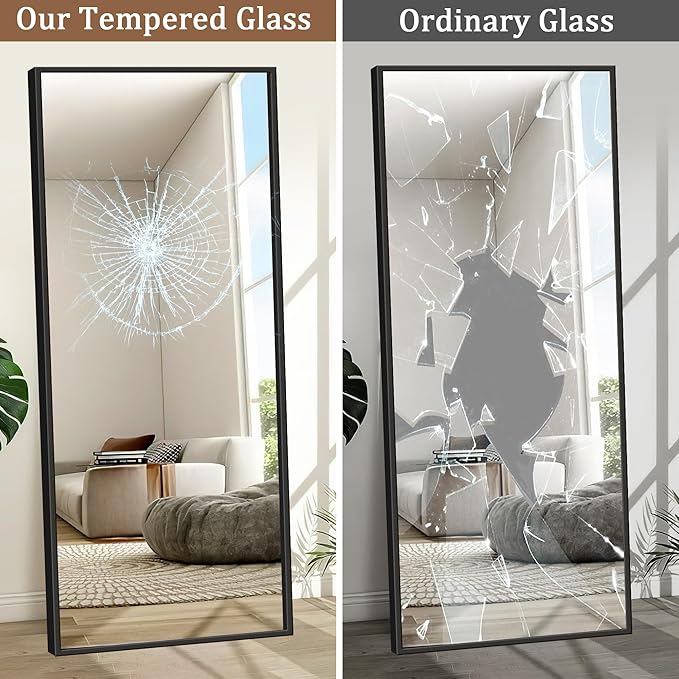 GlasFlength Full Body Mirror with Stand, 71" x 32" Full Length Mirror with Aluminum Alloy Frame Wall-Mounted/Leaning Against Wall/Floor Standing Mirror for Home Decor, Black