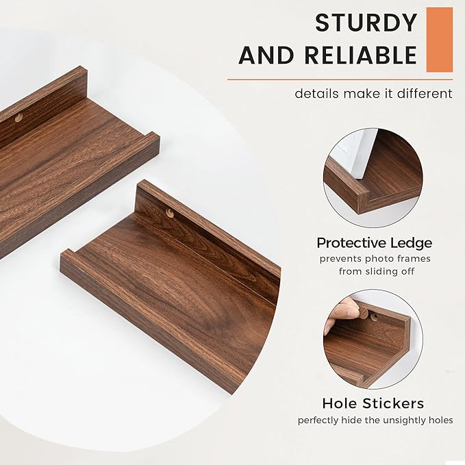 FLYJOE Picture Ledge Shelf, Floating Shelves Set of 2, 32 Inches Nursery Book Shelves for Toys Storage, Kids Bookshelf Wall Mounted for Living Room Bedroom Decor Books Photo Frames, Walnut