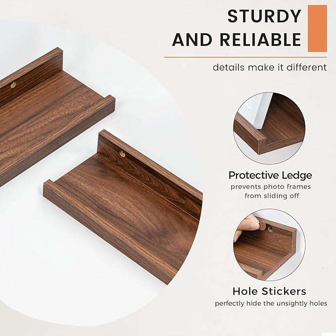 FLYJOE Picture Ledge Shelf, Floating Shelves Set of 2, 52 Inches Nursery Book Shelves for Toys Storage, Kids Bookshelf Wall Mounted for Living Room Bedroom Decor Books Photo Frames, Walnut