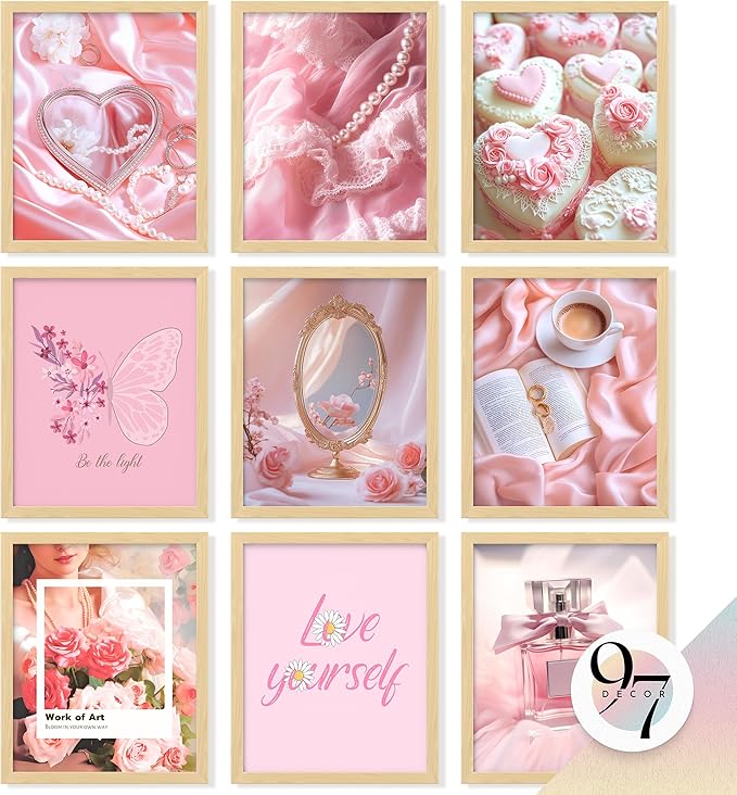 97 Decor Pink Coquette Room Decor Aesthetic - Vintage Wall Decor, Cute Posters for Girls Dorm Decorations, Girly Wall Art Prints Pink Pictures for Bedroom (8x10 Unframed)