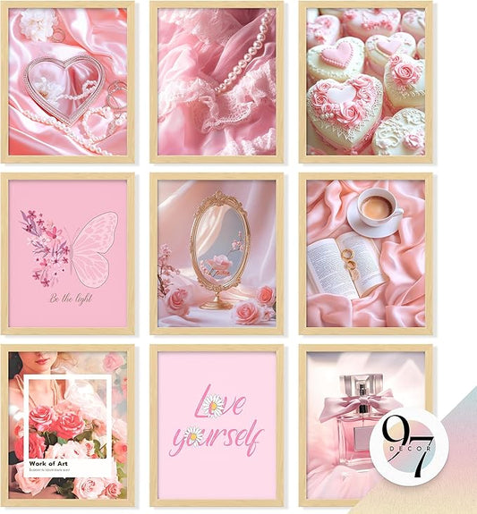 97 Decor Pink Coquette Room Decor Aesthetic - Vintage Wall Decor, Cute Posters for Girls Dorm Decorations, Girly Wall Art Prints Pink Pictures for Bedroom (8x10 Unframed)