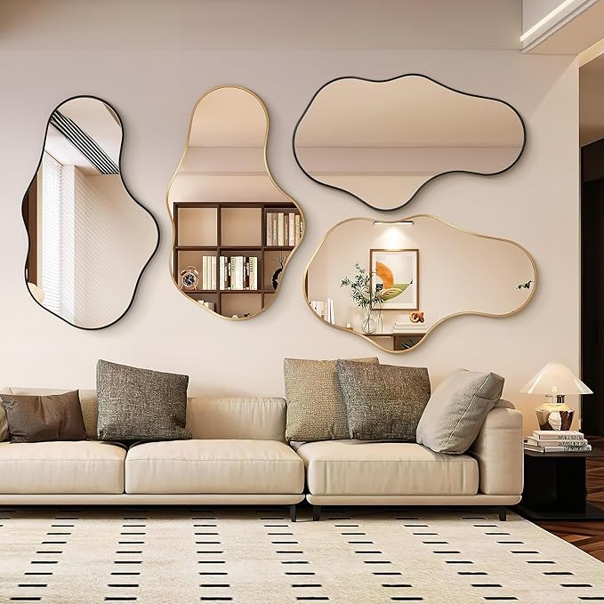 Dorlicecass Irregular Wall Mirror - Wall Mirrors Decorative 24"x 40" Asymmetrical Abstract Mirror Aviation Aluminum Alloy Frame Unique for Bathroom, Bedroom, Living Room, Cloakroom, Entryway Black