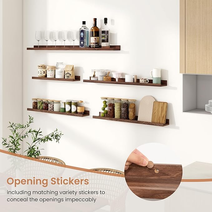 Dreamland Picture Ledge Shelf for Wall, Floating Shelves Set of 2, 32 Inch Long Floating Shelves with Lip for Living Room, Bedroom, Bathroom, Kitchen, Walnut