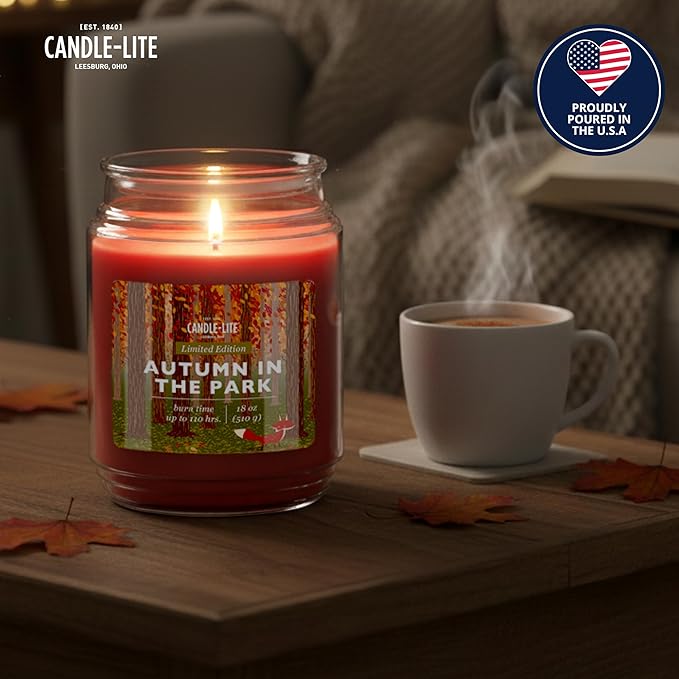 Candle-lite Fall Scented Candles, Macintosh Apple with Creamy Caramel, 18 oz Single-Wick Jar Candle, Proudly Poured in The USA, Autumn Home Decor, 110 Hours of Burn Time, Ideal Gift for Men and Women