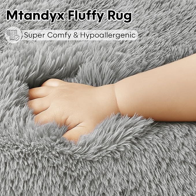 Large 9x12 Area Rug for Living Room, Soft Shag Rugs for Bedroom, Non-Slip Ultra Fluffy Rug,Modern Plush Carpet for Girls Boys Kids Room Dorm,Fuzzy Rug for Home Decor Aesthetic,Gray