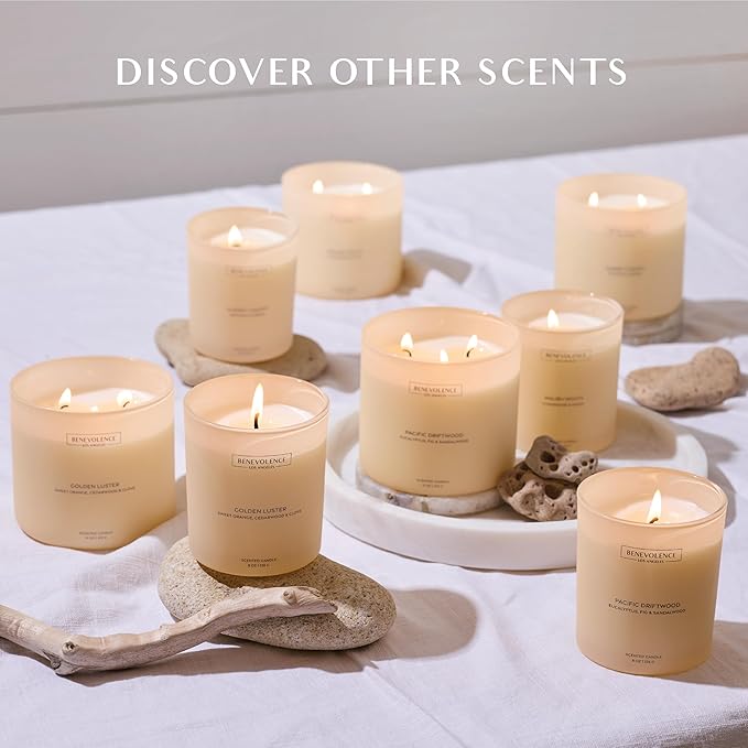 Patchouli & Ebony – Benevolence LA 3-Wick Fall Scented Candle for Home | 15oz, 50-Hour Burn | Natural Soy Wax | Warm & Grounding Home Fragrance | Malibu Sands Collection – Gift for Women & Men