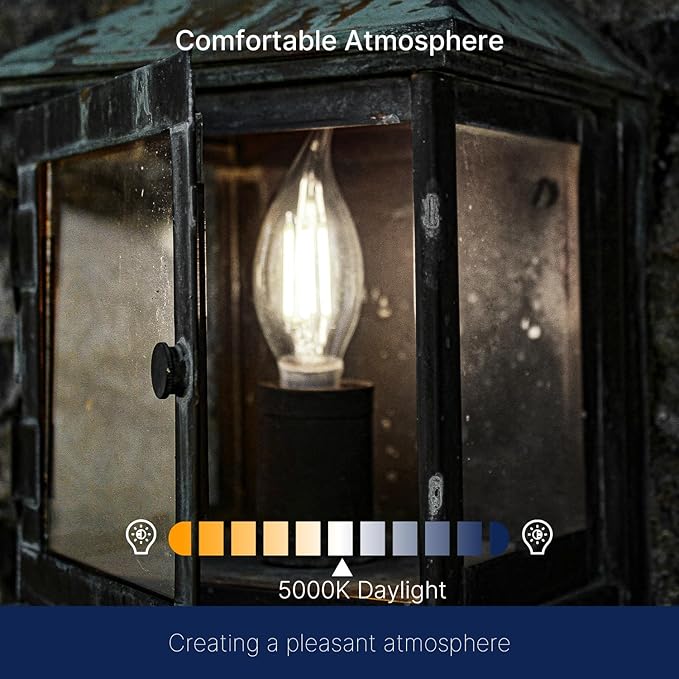 FLSNT 5000K Daylight LED Chandelier Edison Bulbs, 100W Equivalent, Dimmable CA11 E26 Base LED Candelabra Bulbs, 800LM, 12 Pack UL,CA65 Listed.